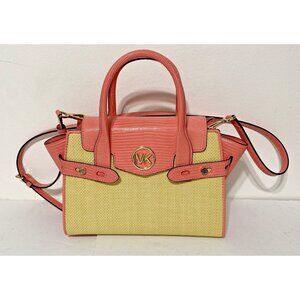 Michael Kors Carmen Medium Flap Satchel Crossbody Bag Pink Grapefruit Purse